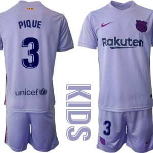 Kinder Fußballtrikot FC Barcelona 2021/22 Auswärts Trikot mit Aufdruck PIQUE 3