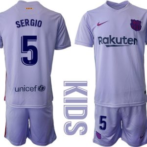 Kinder Fußballtrikot FC Barcelona 2021/22 Auswärts Trikot mit Aufdruck SERGIO 5