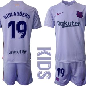 Kinder Fußballtrikot FC Barcelona 2021/22 Stadium Away mit Aufdruck Kun Agüero 19