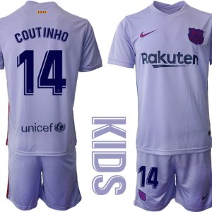 Kinder Fußballtrikot FC Barcelona 2021/22 Trikot Away mit Aufdruck Coutinho 14