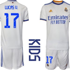 Kinder Fußballtrikot Real Madrid 2021/22 Heimtrikot weiss blau mit Aufdruck Lucas V. 17