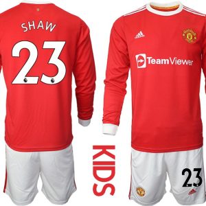 Kinder Manchester United 2022 Heimtrikot Trikotsatz Langarm rot mit Aufdruck SHAW 23