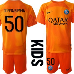 Kinder Paris Saint Germain PSG Torwarttrikot in orange mit Aufdruck DONNARUMMA 50