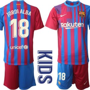 Kinderheim Trikot FC Barcelona 2021/22 Blau Rot mit Aufdruck Jordi Alba 18