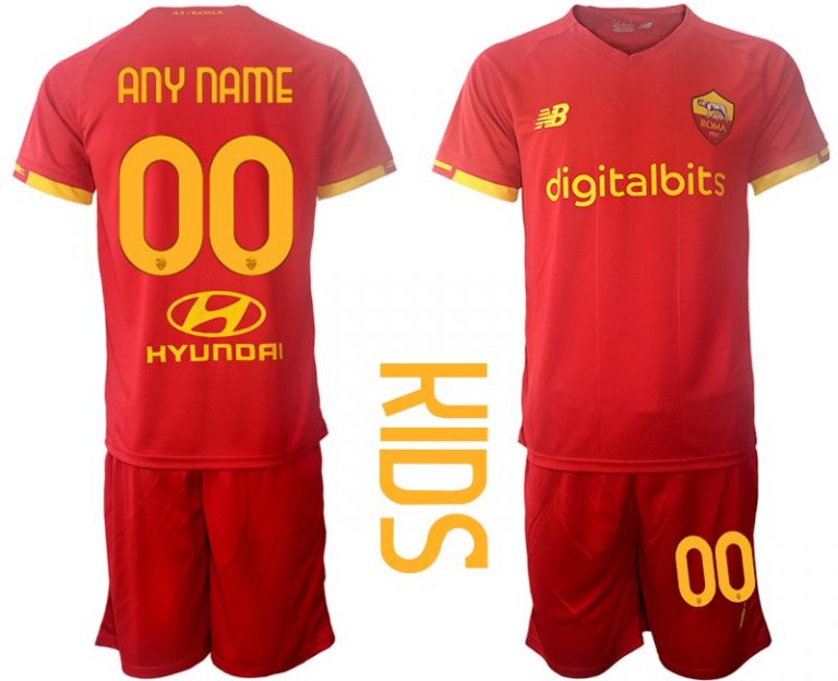 Kindertrikot AS Roma Kinder Heim Trikot 2022 rot Trikotsatz Kurzarm + Kurze Hosen-1