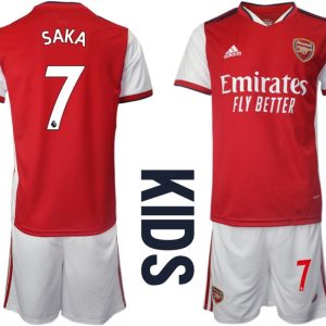 Kindertrikot FC Arsenal Heimtrikot 2021/2022 für Kinder weiß/rot mit SAKA 7 Aufdruck