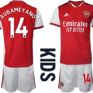 Kindertrikot FC Arsenal Heimtrikot 2022 Kinder weiß/rot mit AUBAMEYANG 14 Aufdruck