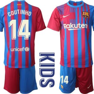 Kindertrikot FC Barcelona 2021/22 Heim Trikotsatz Blau Rot mit Aufdruck Coutinho 14