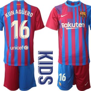 Kindertrikot FC Barcelona 2021/22 Heim Trikotsatz Blau Rot mit Aufdruck Kun Agüero 16