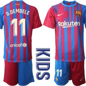 Kindertrikot FC Barcelona 2021/22 Heim Trikotsatz Blau Rot mit Aufdruck O.Dembele 11