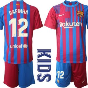 Kindertrikot FC Barcelona 2021/22 Heim Trikotsatz Blau Rot mit Aufdruck RAFINHA 12