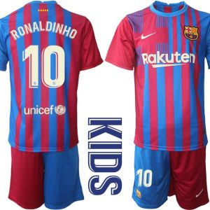 Kindertrikot FC Barcelona 2021/22 Heim Trikotsatz Blau Rot mit Aufdruck Ronaldinho 10