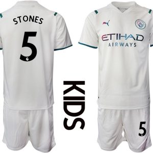 Kindertrikot Manchester City 2022 Auswärtstrikot weiß für Kinder Stones 5