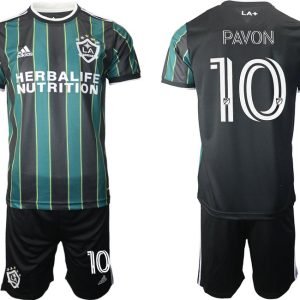 LA Galaxy 2021/2022 Away Jersey Black Green With PAVON 10 Printing Short Shirt