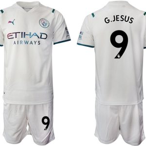 Manchester City Auswärtstrikot 2022 weiß/hellblau mit Aufdruck G.Jesus 9