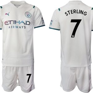 Manchester City Auswärtstrikot 2022 weiß/hellblau mit Aufdruck Sterling 7