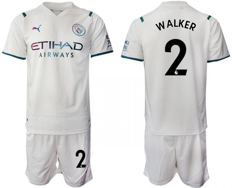 Manchester City Auswärtstrikot 2022 weiß/hellblau mit Aufdruck Walker 2