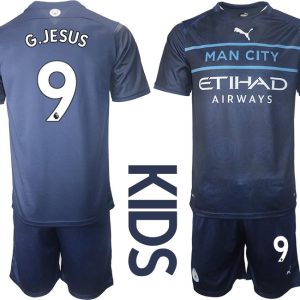 Manchester City Ausweichtrikot 2021/22 Dunkelblau Trikotsatz für Kinder mit Aufdruck G.Jesus 9