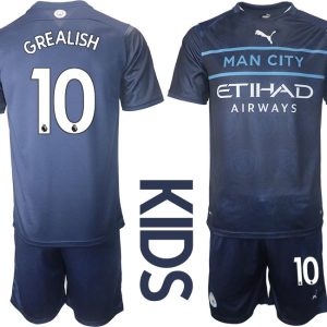 Manchester City Ausweichtrikot 2021/22 Dunkelblau Trikotsatz für Kinder mit Aufdruck GREALISH 10