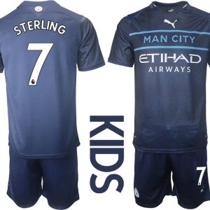 Manchester City Ausweichtrikot 2021/22 Dunkelblau Trikotsatz für Kinder mit Aufdruck Sterling 7