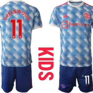 Manchester United Auswärtstrikot 2022 für Kinder Weiß mit Aufdruck Greenwood 11