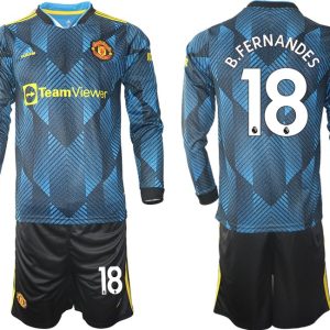 Manchester United Ausweichtrikot 2021/22 Langarm Trikotsatz mit Aufdruck B.Fernandes 18