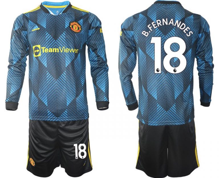 Manchester United Ausweichtrikot 2021/22 Langarm Trikotsatz mit Aufdruck B.Fernandes 18