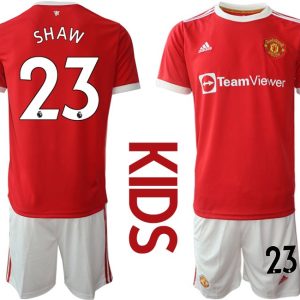 Manchester United Cup Heimtrikot 2022 für Kinder rot mit Aufdruck SHAW 23