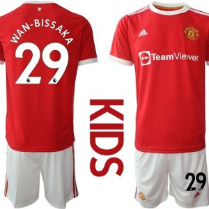 Manchester United Cup Heimtrikot 2022 für Kinder rot mit Aufdruck Wan-Bissaka 29