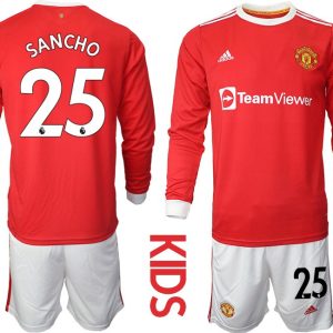 Manchester United Heimtrikot 2022 Trikotsatz Langarm in rot für Kinder mit Aufdruck Sancho 25