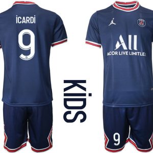 Paris Saint Germain PSG Heimtrikot 2021/22 für Kinder in blau mit Aufdruck Icardi 9