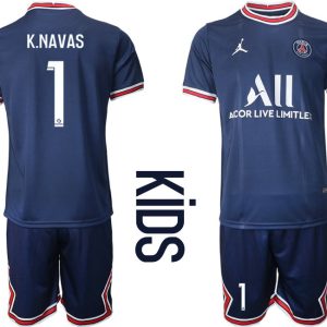 Paris Saint Germain PSG Heimtrikot 2021/22 für Kinder in blau mit Aufdruck K.Navas 1