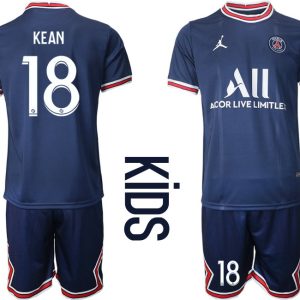 Paris Saint Germain PSG Heimtrikot 2021/22 für Kinder in blau mit Aufdruck Kean 18