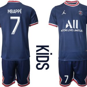 Paris Saint Germain PSG Heimtrikot 2021/22 für Kinder in blau mit Aufdruck Mbappé 7