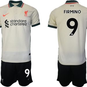 Personalisierbar FC Liverpool Auswärtstrikot 2021/22 beige mit Aufdruck FIRMINO 9