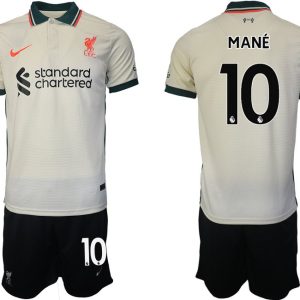 Personalisierbar FC Liverpool Auswärtstrikot 2021/22 beige mit Aufdruck Mané 10