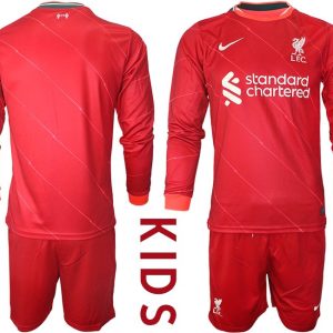 Personalisierbar FC Liverpool Heimtrikot 2021/22 Trikotsatz Langarm in rot für Kinder