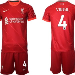 Personalisierbar Liverpool Heimtrikot 2021/22 Vapor in rot mit Aufdruck VIRGIL 4