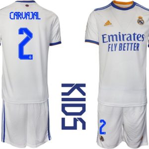 Real Madrid 2021/22 Heimtrikot Kinder Junior weiss blau mit Aufdruck Carvajal 2