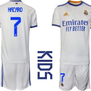 Real Madrid 2021/22 Heimtrikot Kinder Junior weiss blau mit Aufdruck Hazard 7