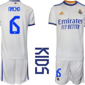 Real Madrid 2021/22 Heimtrikot Kinder Junior weiss blau mit Aufdruck Nacho 6