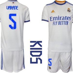 Real Madrid 2021/22 Heimtrikot Kinder Junior weiss blau mit Aufdruck Varane 5