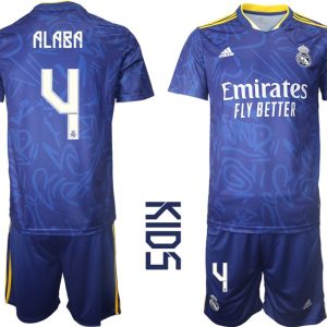 Real Madrid Auswärtstrikot Set blau 2021/22 Away Trikot für Kinder mit Aufdruck Alaba 4