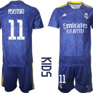 Real Madrid Auswärtstrikot Set blau 2021/22 Away Trikot für Kinder mit Aufdruck Asensio 11