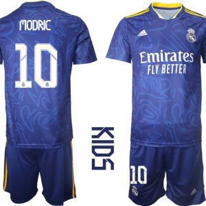 Real Madrid Auswärtstrikot Set blau 2021/22 Away Trikot für Kinder mit Aufdruck Modric 10