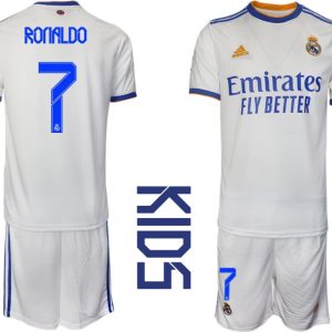 Ronaldo 7 Real Madrid 2021/22 Heimtrikot Kinder Junior weiss blau Trikotsatz Kurzarm + Kurze Hosen