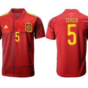 Spanien Trikot Home EM 2022 Rot mit Aufdruck SERGIO 5