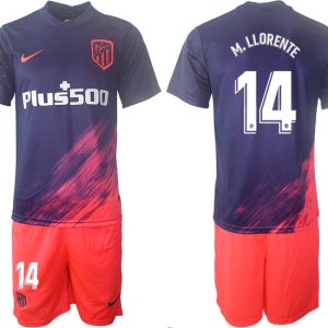 Spanische Vereine Atlético Madrid Auswärtstrikot 2021/22 dunkelblau/pink M.Llorente 14