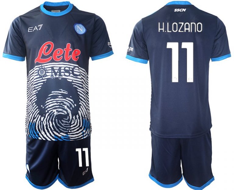 SSC Naepel Maradona Fussballtrikot 2021-2022 Marineblau mit Aufdruck H.LOZANO 11