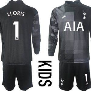 Tottenham Hotspur Torwarttrikot 2022 schwarz für Kinder Trikotsatz Langarm mit Aufdruck LLORIS 1